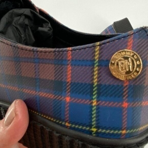 Tommy Hilfiger Gigi Hadid Blue Leather Creeper Plaid Calab 8.5 Platform Loafers - Picture 5 of 9